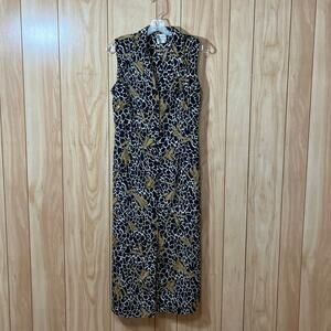 Promises Petite Vintage Animal Print Collared Sleeveless Maxi A-line Dress 14P